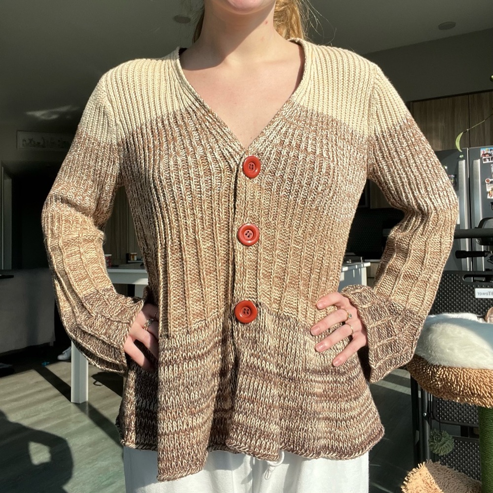 BCBG striped knit cardigan sweater flowy boho bohemian bell sleeves